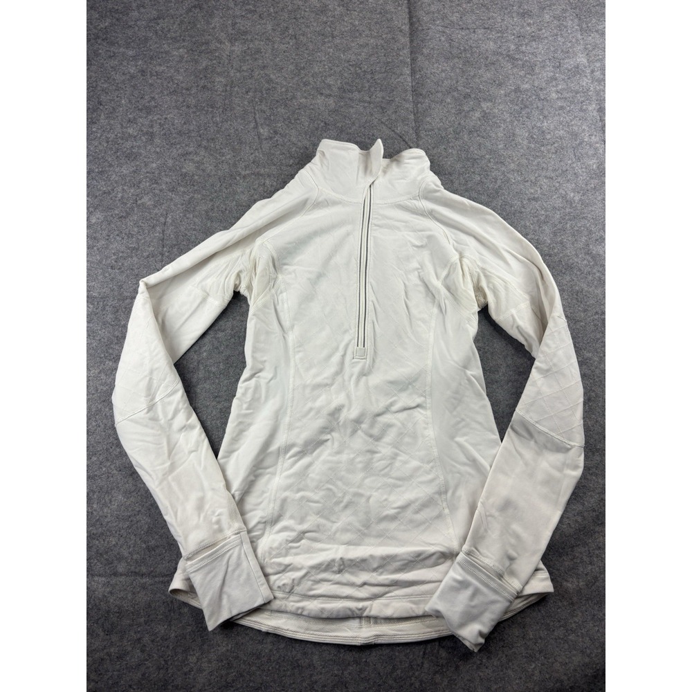 Lululemon White Quilted Half Zip Pullover Mesh Thumbholes Pilates Womens 6 SEE